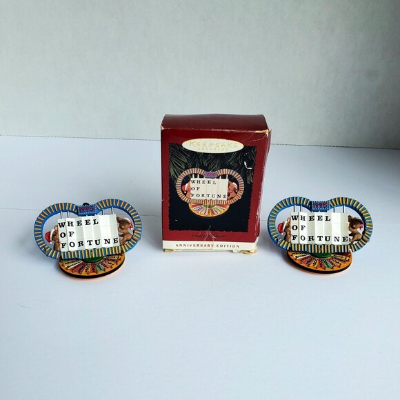 Hallmark Wheel Of Fortune Keepsake Christmas Ornament 2 Ornaments 1 Box 1995 Vtg - Picture 2 of 2